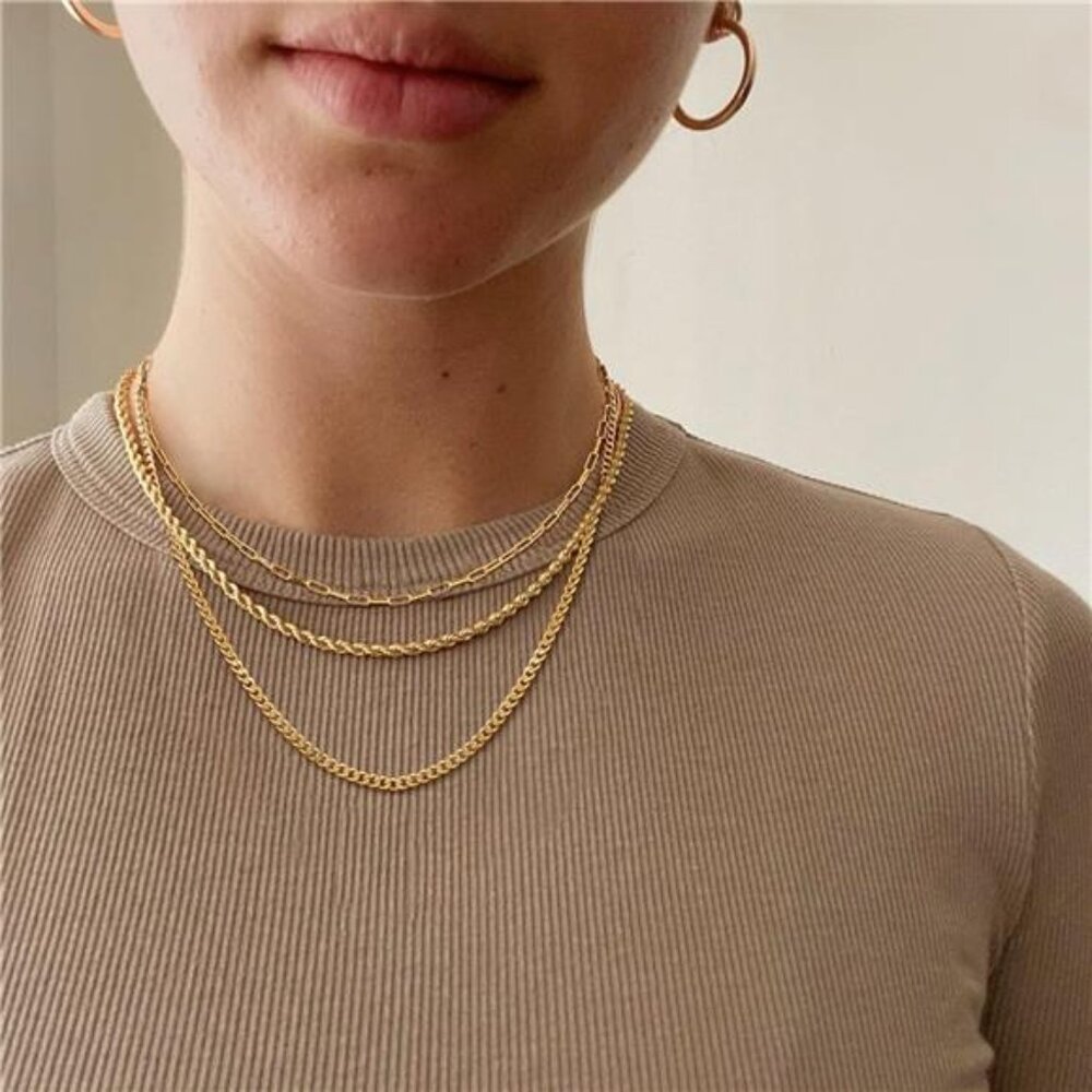 3-Layer Gold Necklace Set for Women – Paperclip, Rope & Cuban Chains